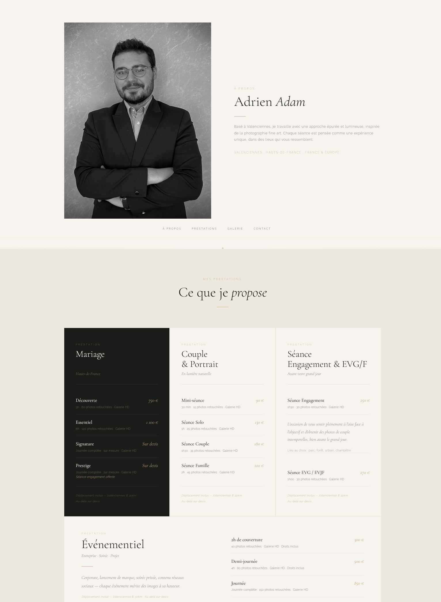 Site Adam Photographie — photographe professionnel